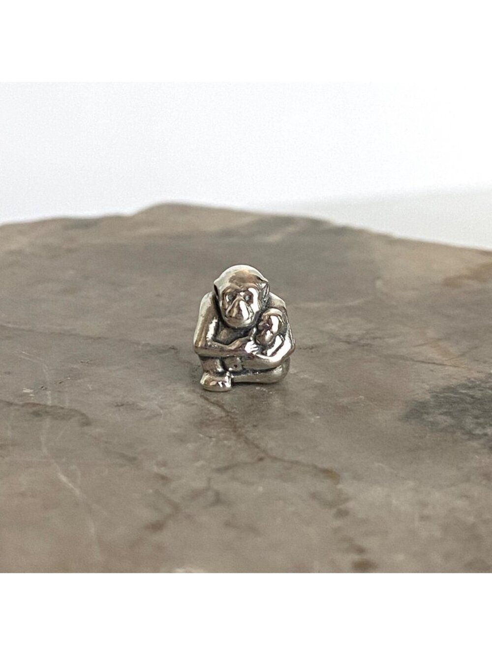 Retired Pandora Sterling Silver 925 ALE Monkey With Baby Charm Slide Bead Chimp
